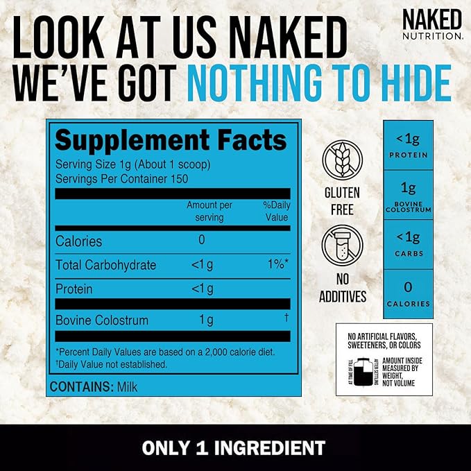 NAKED Casein Protein Powder 5LB (76 Servings) Colostrum Powder (150 Servings) – Bulk GMO-Free Gluten Free Soy Free Preservative Free