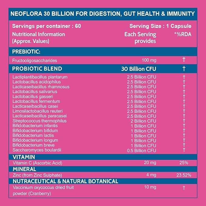 Probiotics Supplement 30 Billion for Women &amp Men Supports Digestion Immunity Support Cleanse - 60 Veg Capsules