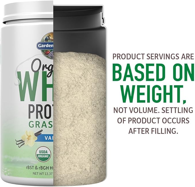Garden of Life Grass Fed Whey Protein Powder Vanilla - 21g Protein for Women &amp Men + Probiotics - 12 Servings - Gluten Free Non GMO Kosher Humane RBST &amp rBGH Hormone Free
