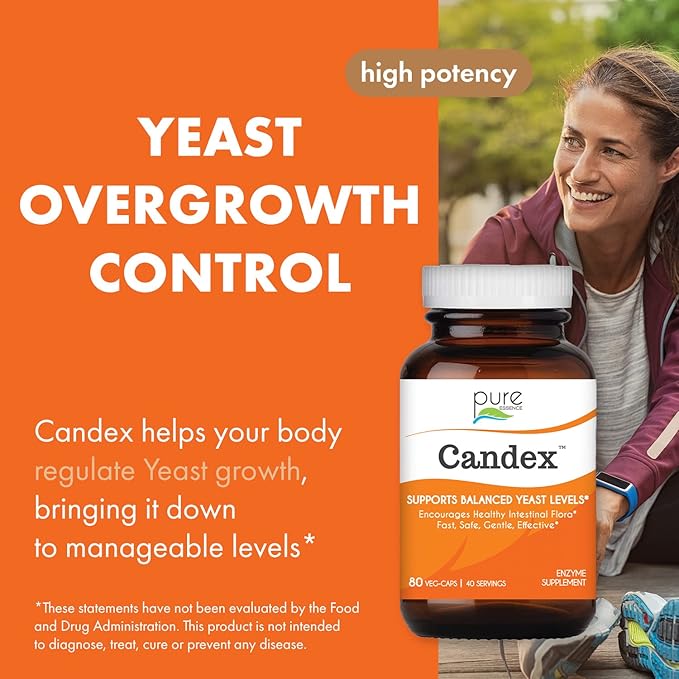 Pure Essence Candex Supplement - Yeast Overgrowth Supplement with Digestive Enzymes Yeast Infection Probiotic Treatment for Men and Women - 80 Capsules