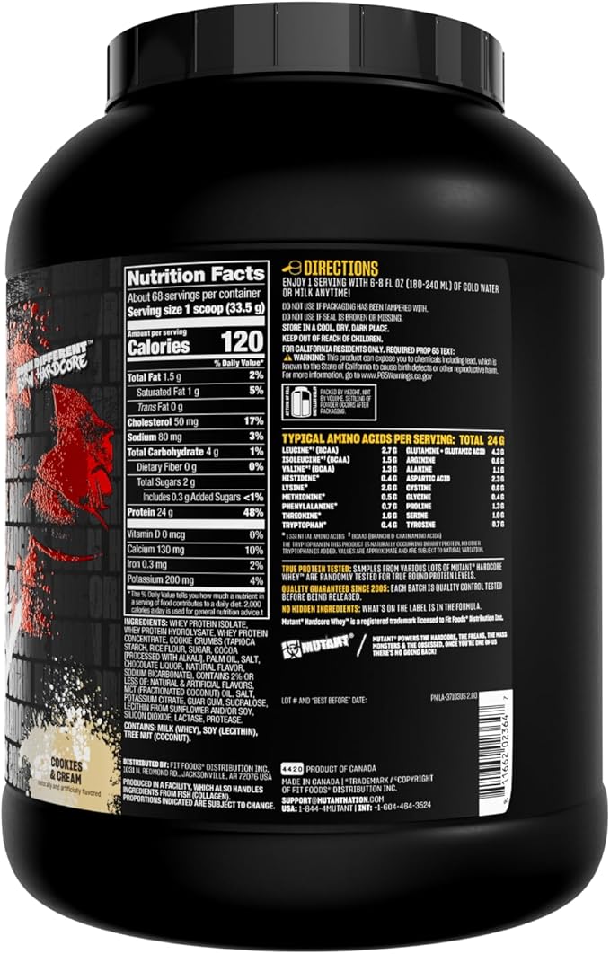 Mutant Hardcore WHEY | 100% Pure Whey Protein | 24g Protein Fast-digesting whey Protein Isolate Plus whey Protein hydrolysate | 70 Servings | 5 LB | Cookies &amp Cream