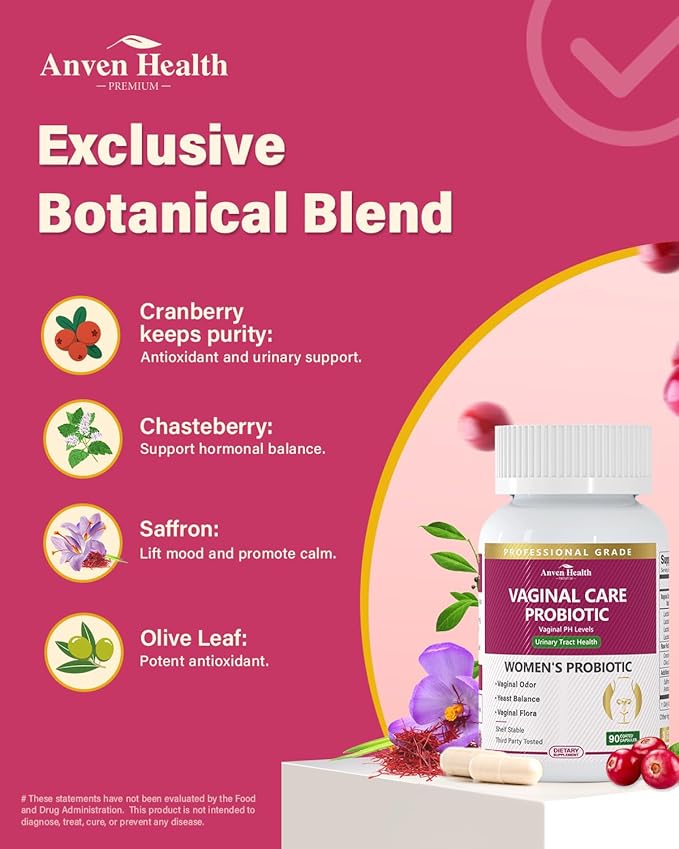 Vaginal Probiotics for Women pH Balance with Prebiotics - 60 Billion Womens Probiotic for Vaginal Flora Odor Yeast &amp Digestive Health with Saffron Cranberry Vegan &amp Non-GMO | 270 Caps