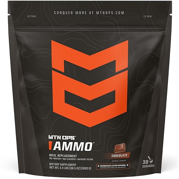 MTN OPS Ammo Meal Replacement Shake Powder – 19g Protein 10g Flaxseed 4.5g Whole Foods Real Fruits &amp Vegetables – Daily Nutrition &amp On-the-Go Fuel 30 Servings Chocolate