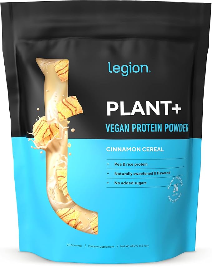 LEGION Plant+ Vegan Protein Powder - Rice and Pea Plant Based Protein Blend. Gluten Free GMO Free Naturally Sweetened and Flavored 20 Serving (Cinnamon Cereal)