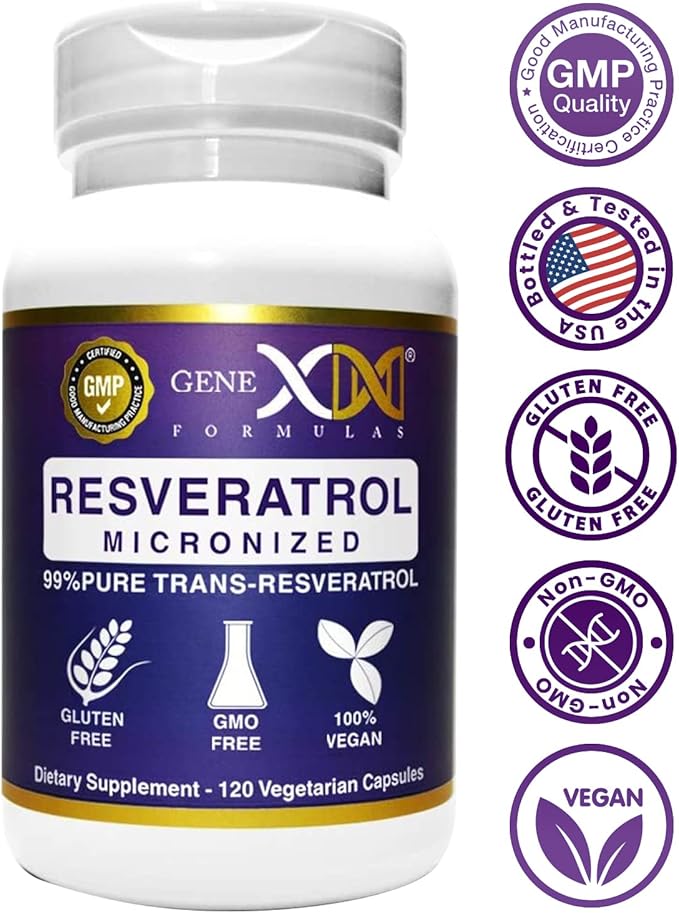 Genex Formulas Trans Resveratrol 1000mg Serving 99% Pure Micronized Pharmaceutical Grade Trans-Resveratrol + Bioperine Extract mad in a GMP &amp NSF Certified Facility (4X 250mg Cpasules 120ct)