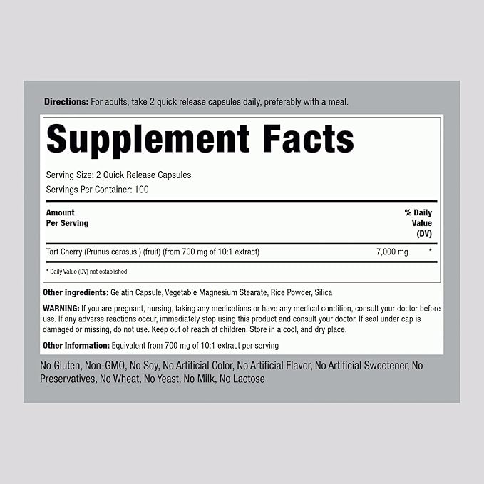 Piping Rock Tart Cherry Extract Capsules | 200 Pills | Ultra Strength | Non-GMO Gluten Free Supplement