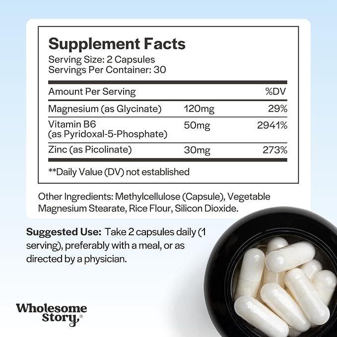 Zinc Picolinate Magnesium Glycinate Supplements with P5P Vitamin B6 | Magnesium and Zinc Vitamin | Reproductive &amp Fertility Health Hormone Balance Immune System Support | 30 Day Supply