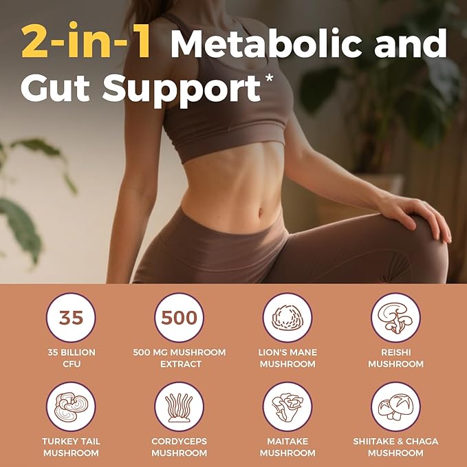NewRhythm Probiotics Bundle: 35B CFU Mushroom Immune Support &amp 50B CFU 20-Strain Digestive Health. The Ultimate Duo for Inner Wellness