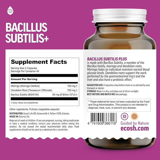 Bacillus Subtilis Spore Based Probiotic — High Potency Strain with Prebiotic for Balanced Belly | Daily Gut Health &amp Microbiome Support for Family | 6 Billion CFU Per Day | 90 Vegetarian Capsules