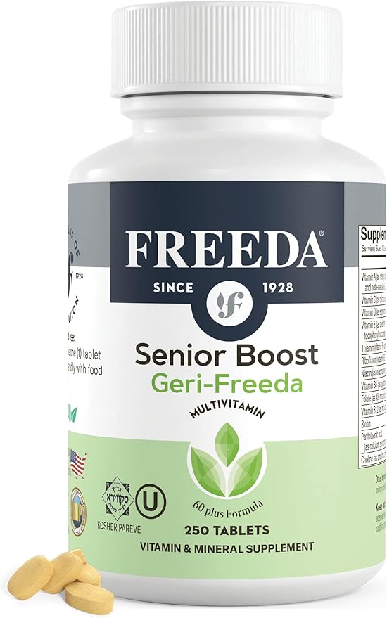Freeda Senior Multivitamin - Kosher Vitamins for Men &amp Women 60 and Over - One Daily Coated Tablet - Women’s &amp Men’s Vitamins Multivitamin 60 Plus - Vitamins for Women Over 60 Plus Elderly (25