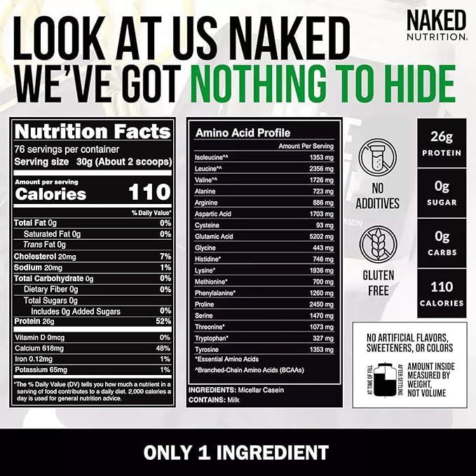 NAKED Casein Protein Powder 5LB (76 Servings) Colostrum Powder (150 Servings) – Bulk GMO-Free Gluten Free Soy Free Preservative Free