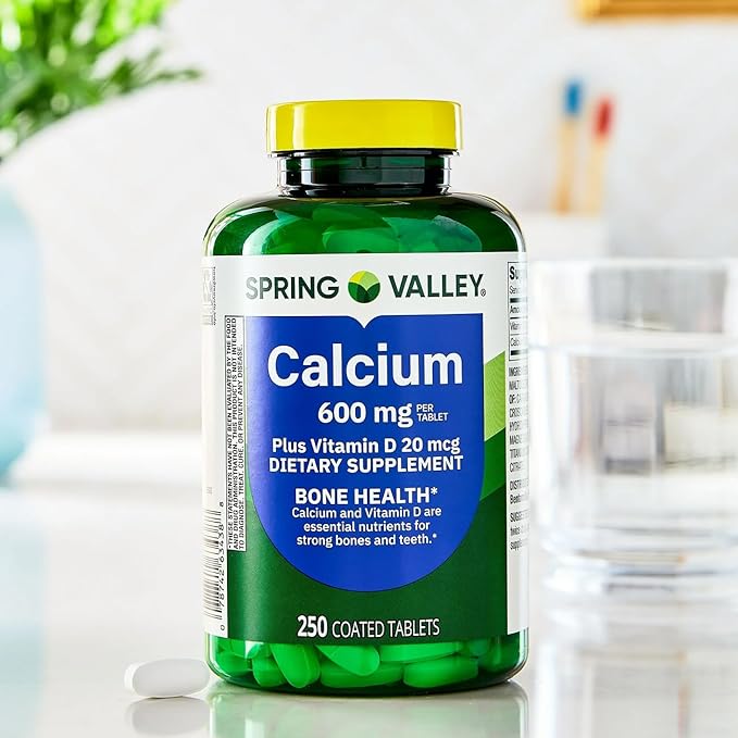 Spring - Valley Calcium 600 mg + Vitamin D3 20 mcg - 250 Count with Weekly Pill Organizer Bone Health Dietary Supplement Tablets