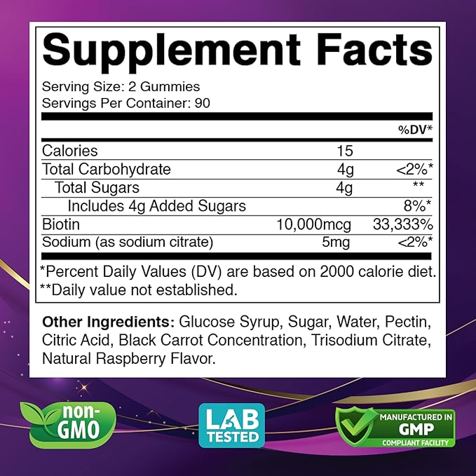 Biotin Gummies 10000 mcg – 180 Vegan Gummies Hair Skin &amp Nails Support for Women Men &amp Kids – Non-GMO Gluten-Free Delicious Flavor