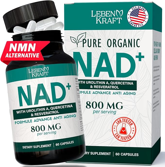 NAD Supplement Pure Organic | NMN Supplement Alternative | Boost Energy &amp Cellular Health | Urolithin A Resveratrol Quercetin for Antioxidant Power | for Women and Men