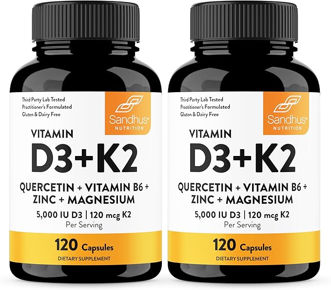 Sandhu's Vitamin D3 K2 &amp Magnesium Glycinate with Quercetin Capsules | Supports Quality Sleep Relaxation Immune Muscle Health &amp Energy