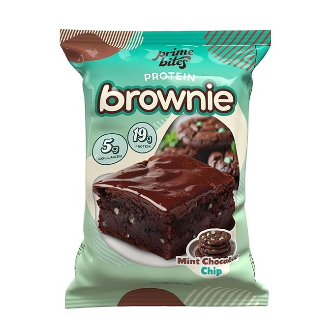 Prime Bites Protein Brownie from Alpha Prime Supplements | High Protein Collagen Fortified Low Sugar Treat | Delicious Snack | 12 Bars per Box (Mint Chocolate Chip)
