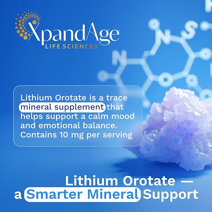 Lithium Orotate 10mg with Magnesium Taurate and l tryptophan for Essential Trace Mineral Brain Healthm*oo*d* Support and Immunity|60 Days Supply|Made in USA