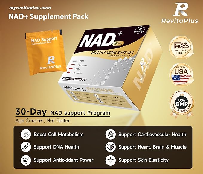 NAD Supplement with Resveratrol PQQCa-AKGNicotinamideGreen Tea Advanced NAD+ Supplement Daily Pack Support Healthy MitochondriaHealthy Aging and Cellular Energy for Women &amp Men 30 Packs