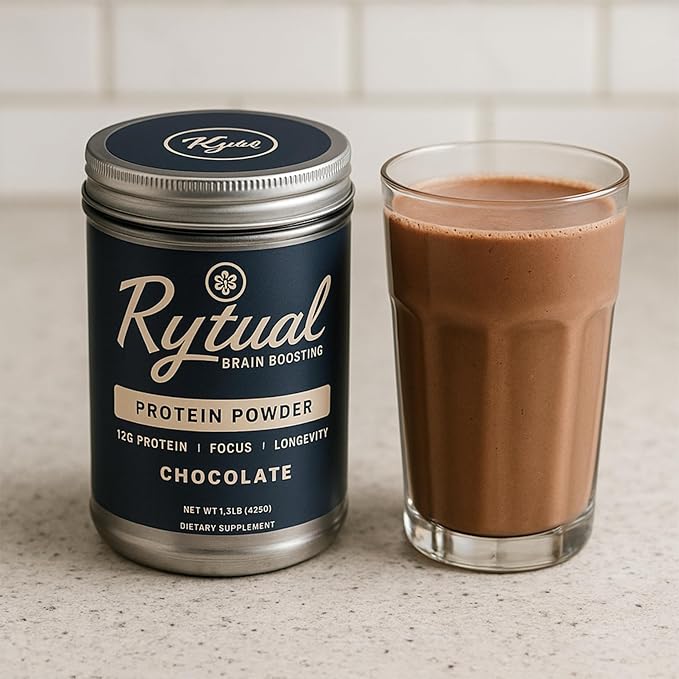 Rytual Brain Boosting Protein Powder – Whey + Nootropics with Lion’s Mane Cordyceps Reishi Ashwagandha &amp L-Theanine – 1lb Chocolate – Focus Recovery &amp Longevity
