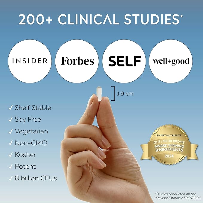 RESTORE Limited Edition | Digestive Probiotics &amp Antioxidant Daily Supplement | Supports IBS &amp Gut Health | 4 Clinically Proven Strains with 3 Spore-Based Probiotics | 60 Caps | 30 Day Supply