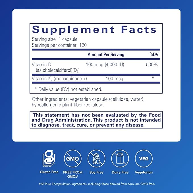 Pure Encapsulations Magnesium (Glycinate) Supplement (90 Capsules) &amp Vitamin D3 &amp K2 Supplement (120 Capsules) - Supports Cardiovascular Musculoskeletal &amp Neurocognitive Health - Gluten-F