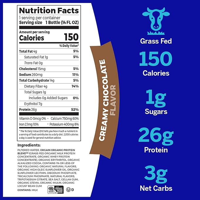 Orgain Organic &amp Clean Protein Shakes Creamy Chocolate (12 Pack)