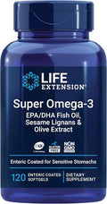 Life Extension Super Omega-3 EPA/DHA Fish Oil Sesame Lignans &amp Olive Extract – Heart Health Brain Health Inflammation Health Support Gluten-Free Enteric-Coated Non-GMO 120 Softgels