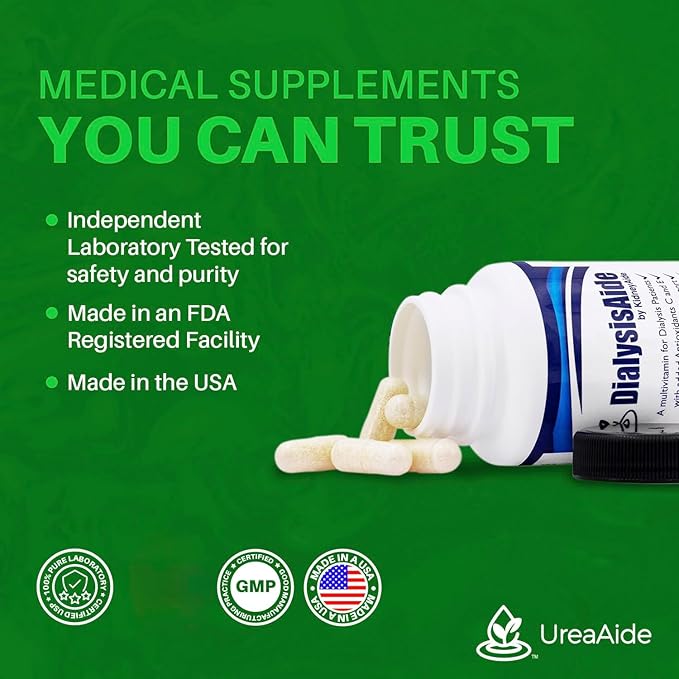 Renal Replacement Therapy Complete Multi Vitamin - 60 Capsules 30 Day Supply B-Complex Antioxidant Vitamin C&amp E L-Carnitine &amp Zinc Immune Skin Red Cell &amp Muscle Health Support Kidne