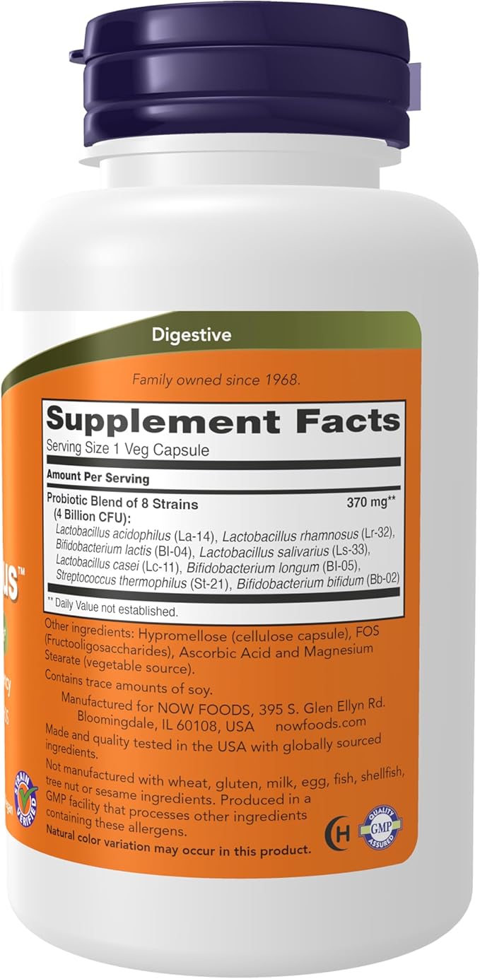 NOW Supplements Gr8-Dophilus™with 8 Strains &amp 4 Billion Potency Shelf Stable 120 Veg Capsules