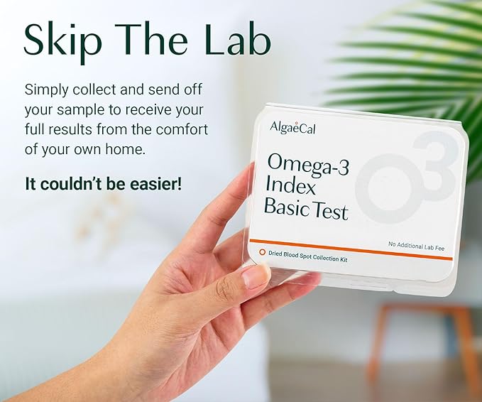 ALGAECAL Triple Power: 1200mg EPA &amp DHA Omega-3s Fish Oil Supplement Supporting Brain Heart Skin &amp Bones and Omega-3 Home Test Kit: Easy at-Home Testing with Pre-Paid Return Envelope