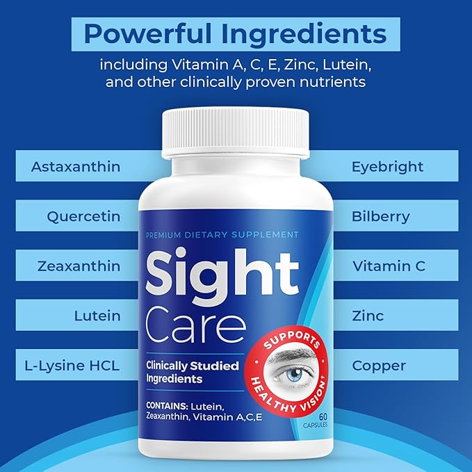 SightCare - Vision Support Supplement - Natural Formula for Eye Health Clarity &amp Focus - Advanced Eye Support 60 Capsules - 2 Pills Daily
