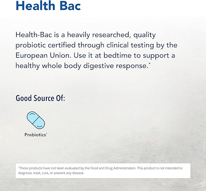 NORTH AMERICAN HERB &amp SPICE Health-Bac - 100 grams - Clinically Tested Ecologic 500 Probiotic - Healthy Digestive Response - Non-GMO Gluten Free Soy Free - About 33 Servings