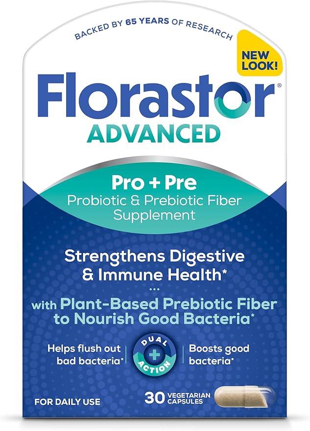 Florastor Select Pro+Pre Daily Probiotic and Prebiotic Supplement for Women and Men Boosts Good Bacteria Saccharomyces Boulardii CNCM I-745 (30 Capsules) (Pack of 1)
