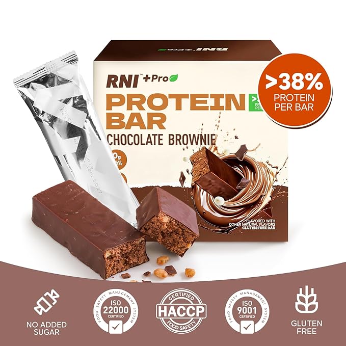 RNI Brownie Chocolate Protein Bars with Protein Crisp 22.3g Protein 0g Sugar High Fiber Gluten Free 2.05 ounce (Pack of 12)