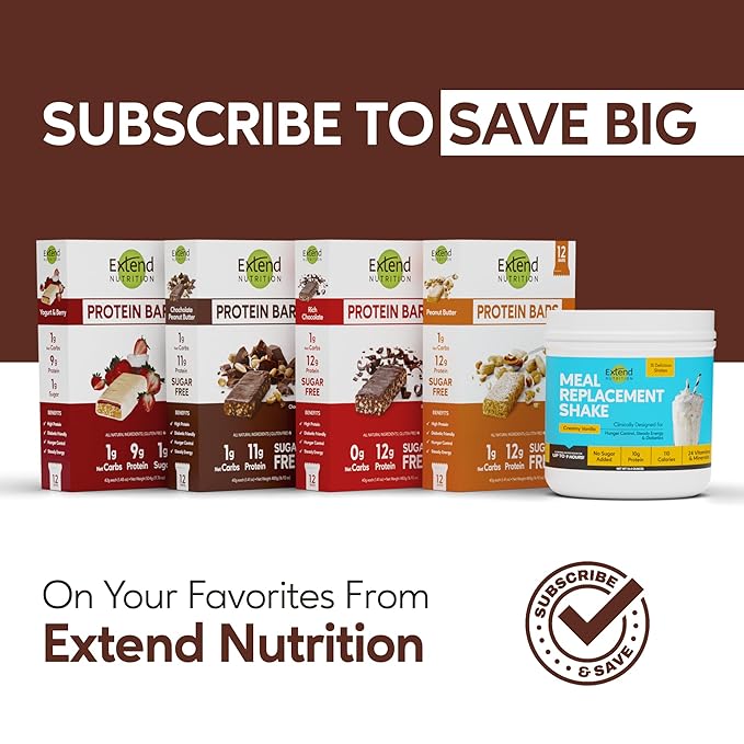 Extend Nutrition Power Pack: Sugar-Free &amp High-Protein Bars – Perfect Diabetic Snacks - Chocolate Peanut Butter &amp Peanut Butter Low Carb Keto-Friendly Energy &amp Hunger Control!
