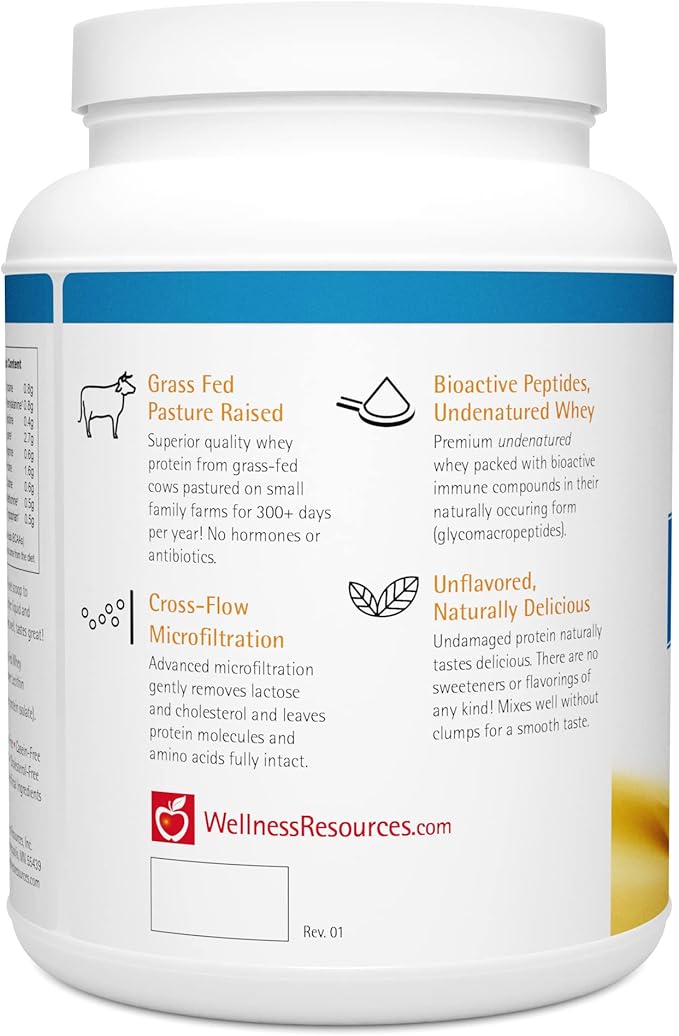 Wellness Resources Daily Protein Unflavored - Grass Fed Pasture Raised Bioactive Whey Protein Isolate - Soy-Free Gluten-Free - (2 lbs)