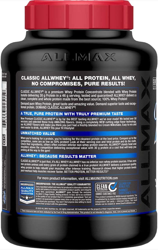 ALLMAX Classic ALLWHEY Cookies &amp Cream - 5 lb - 30 Grams of Protein Per Scoop - Gluten Free - Approx. 49 Servings