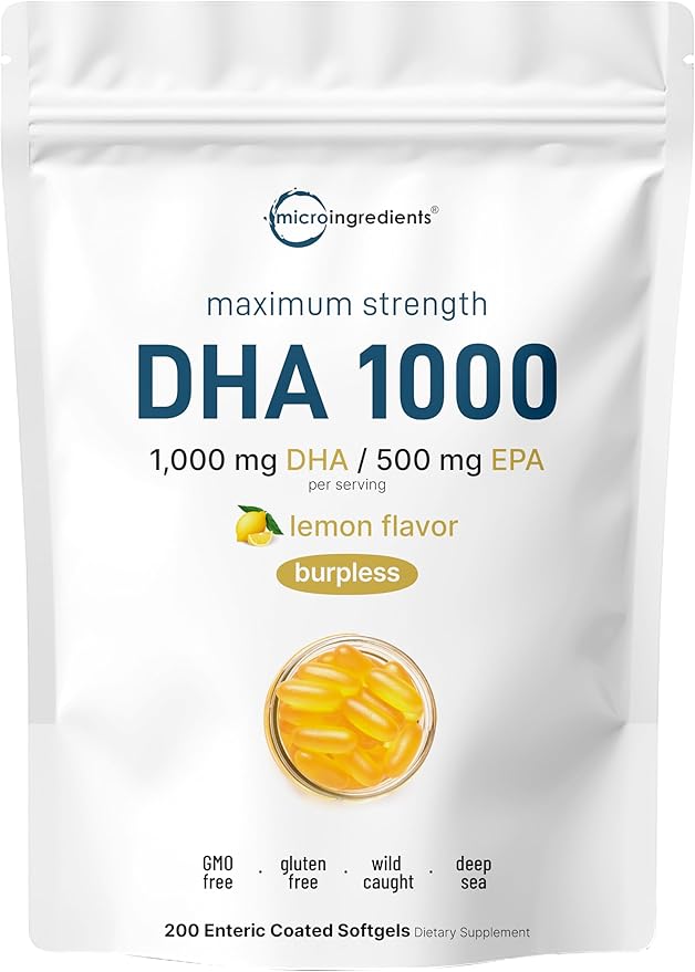 Omega 3 Fish Oil DHA Supplements 1000mg with EPA 500mg 200 Softgels – Lemon Flavored Burpless (Enteric Coated) | Deep Sea Fresh Fish Wild Caught from Norwegian Waters | Mercury Free