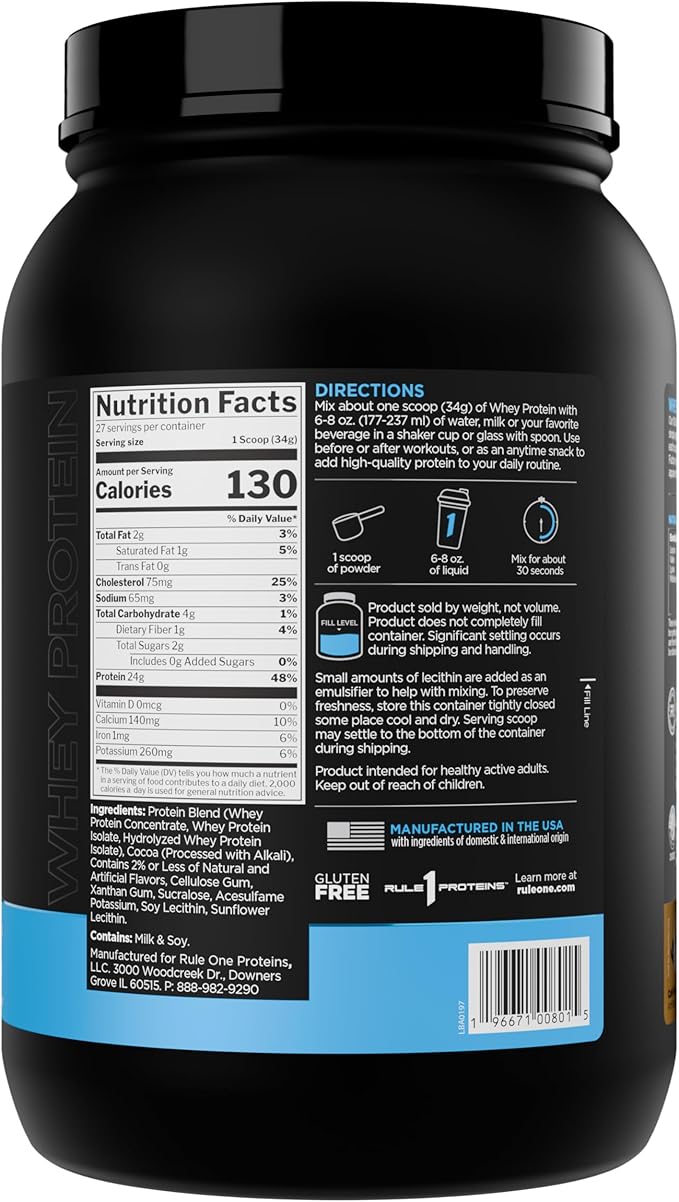 Rule 1 Whey Protein – 24g Fast-Acting Protein from All-Whey Sources with Naturally Occurring EAAs &amp BCAAs for Workout Recovery or Anytime Use (2 Pounds* Café Mocha)