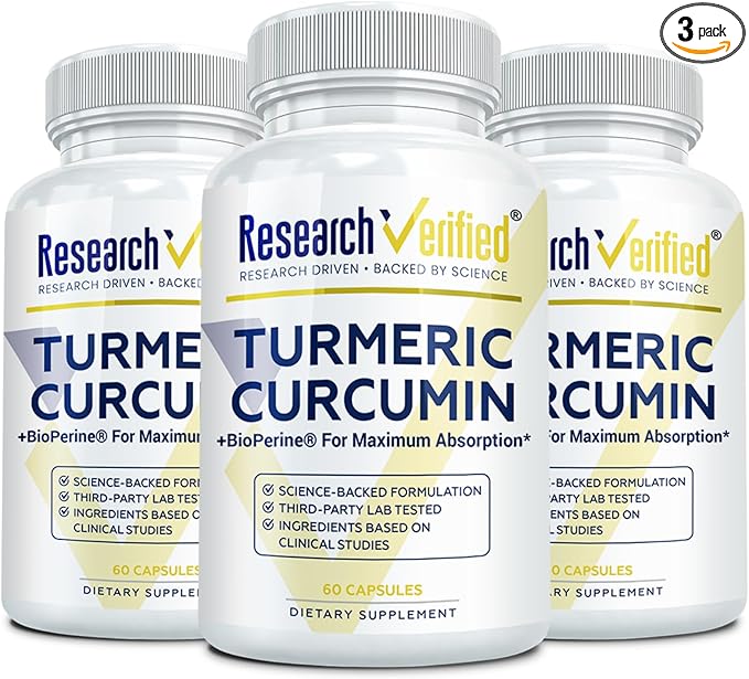 Research Verified Turmeric Curcumin Supplement with Black Pepper (BioPerine) - High Potency Curcumin - Antioxidant Joints &amp Daily Wellness - 60 Vegan Turmeric Capsules - Made in USA - 3 Month Sup