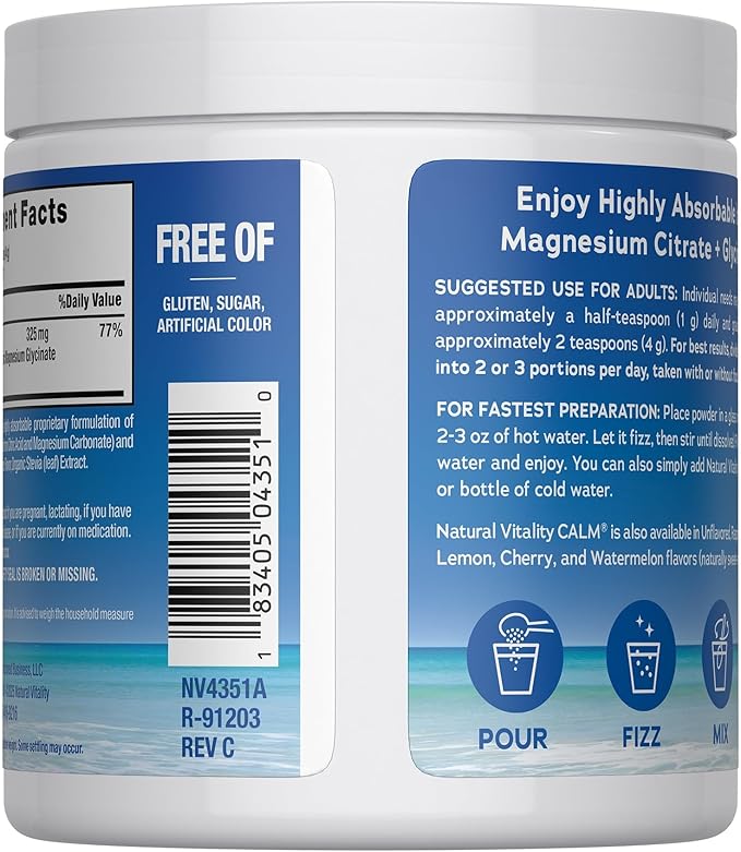 Natural Vitality Calm Magnesium Supplement Anti-Stress Drink Mix Powder Gluten Free Vegan &amp Non-GMO Orange 8 oz