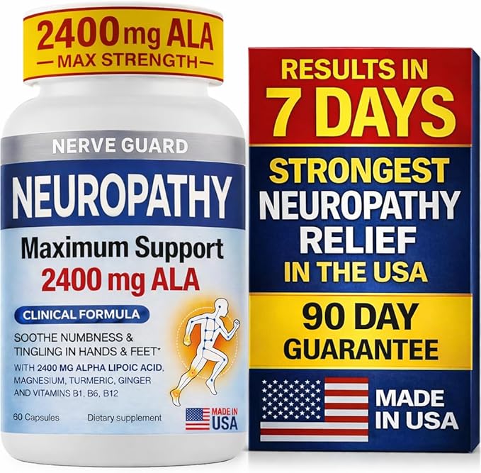 Neuropathy Supplement with 2400 mg Alpha Lipoic Acid – Advanced Support for Feet Hands Toes – 2400mg ALA Vitamins B12 B6 &amp B1 Magnesium Turmeric – 60 Capsules