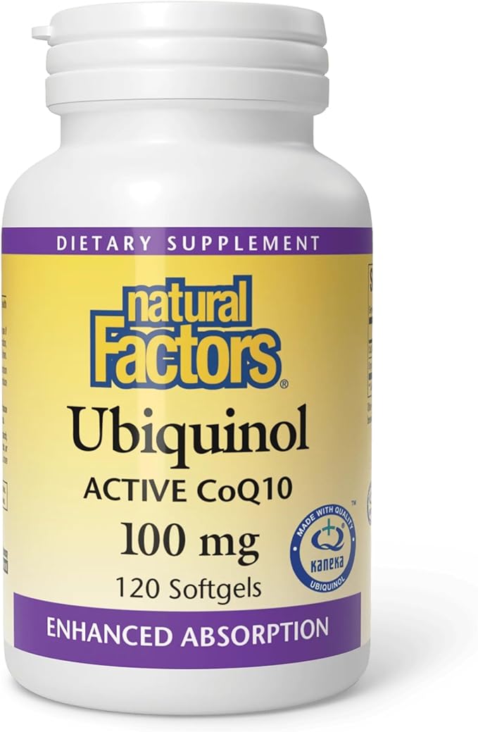 Natural Factors Ubiquinol 100 mg - Supports Heart Health &amp Natural Vitality - Antioxidant Support Supplement with Superior Absorption - Energy Support with Flaxseed Oil - 120 Softgels (120 Serving
