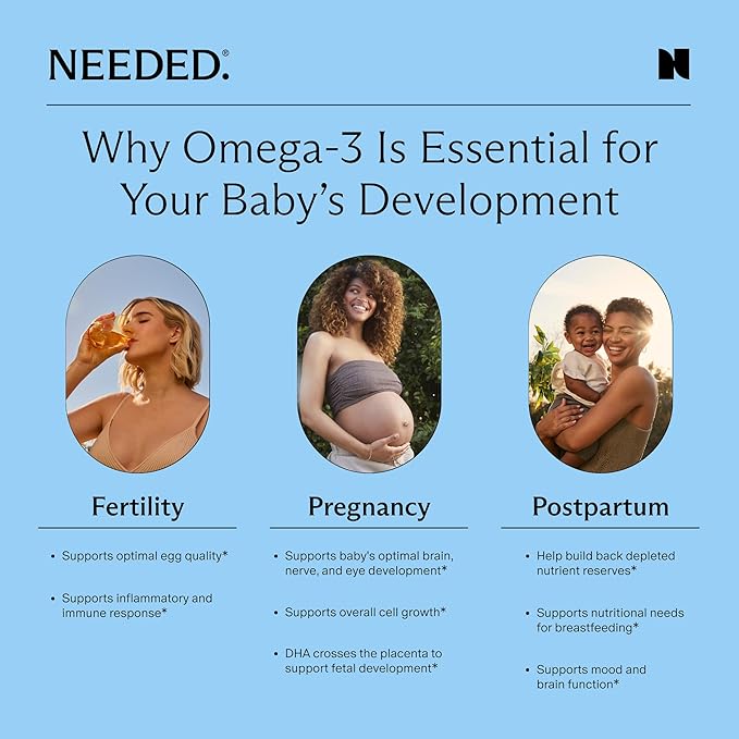 Needed. Prenatal Omega-3 - High Potency Dose of Sustainably Sourced Fish Oil 1000mg DHA 1000mg EPA Encased in a Gelatin-Free Plant-Based Softgel Shell