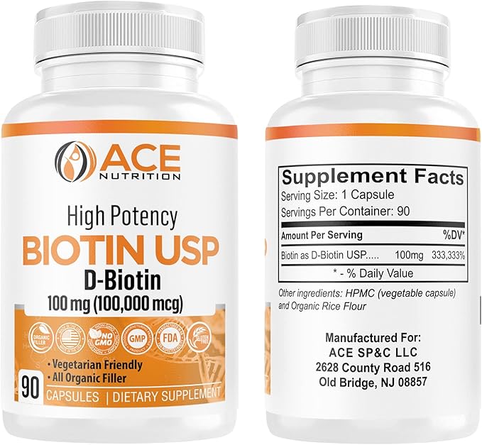 High Potency Biotin USP (D-Biotin) 100mg (100000mcg) (3)