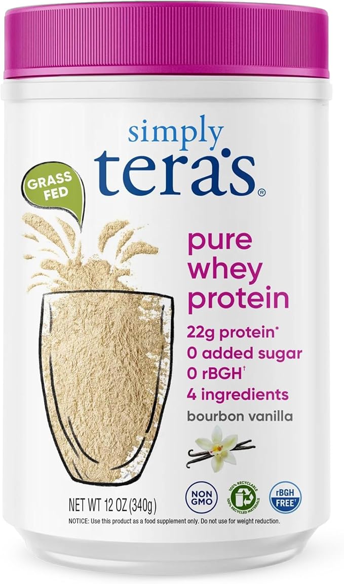 simply tera's Pure Whey Protein Powder - Grass Fed Vanilla Whey Protein Powder Clean Made Without Artificial Sweeteners Non-GMO Kosher rBGH-Free Soy-Free - 12 Oz