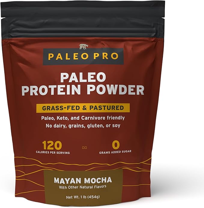 PaleoPro Protein Powder Gluten Dairy Whey and Soy Free - No Added Hormones Pastured Grass-fed Beef Minimally Processed Paleo Ingredients 1lb/454g About 15 Servings Mayan Mocha