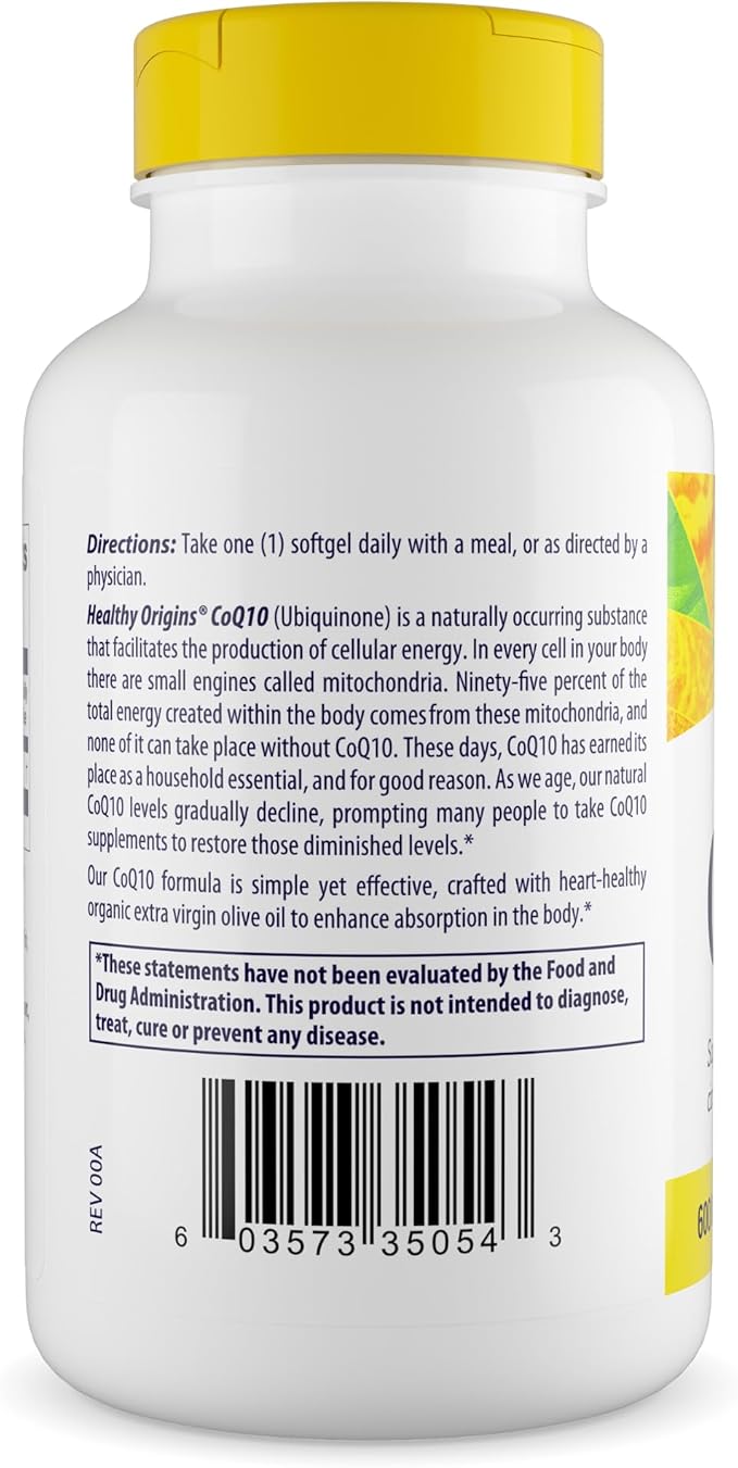 Healthy Origins® CoQ10 600 mg – Natural Trans-Isomer Ubiquinone – Yeast Fermented Supports Heart Health &amp Cellular Energy – Non-GMO 60 Softgels