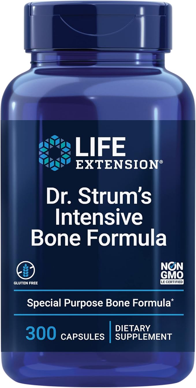 Life Extension Dr. Strum's Intensive Bone Formula Cissus quadrangularis Calcium Vitamin D3 K2 Magnesium zinc Potassium Boron Bone Health Support Formula Gluten Free Non-GMO 300 Capsules