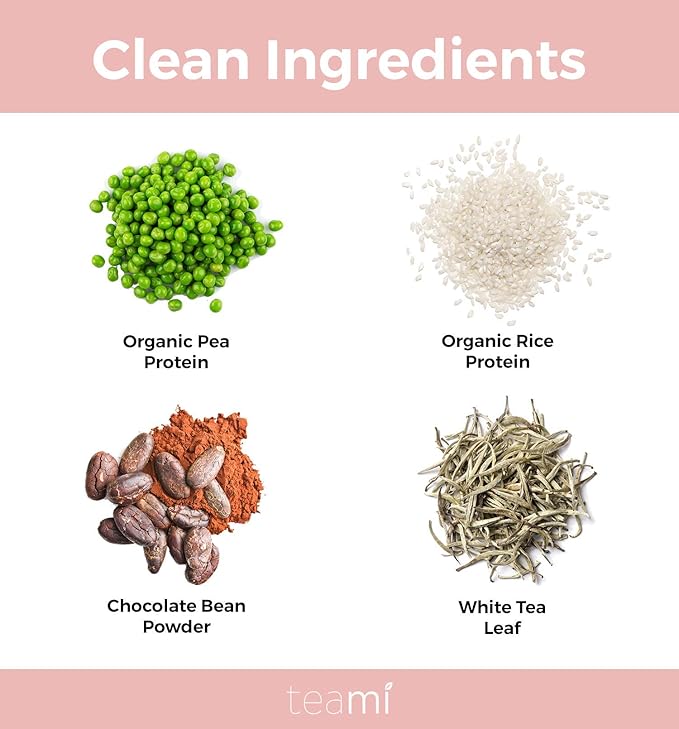 Teami Wellness Vegan Protein Powder - Organic Ingredients (14 Servings 13.6 Ounce) Smooth Textured Chocolate Plant Based Protein Powder Low Net Carbs Non-GMO Dairy Free Soy Free No Sugar Added